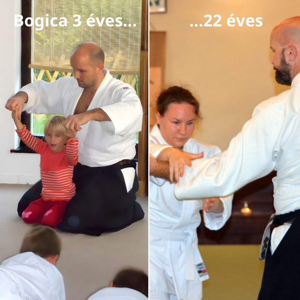 Folyamatos fejlődési út az aikidóban: ugyanaz a tanítvány óvodásként és felnőttként gyakorol a Tada Ima Aikido Akadémián, Esztergom-Szentgyörgymezőn