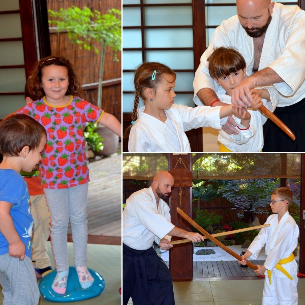 Óvodás, alsós és felsős korú gyerekek külön korcsoportos aikido edzésen a Tada Ima Aikido Akadémián, Esztergom-Szentgyörgymezőn