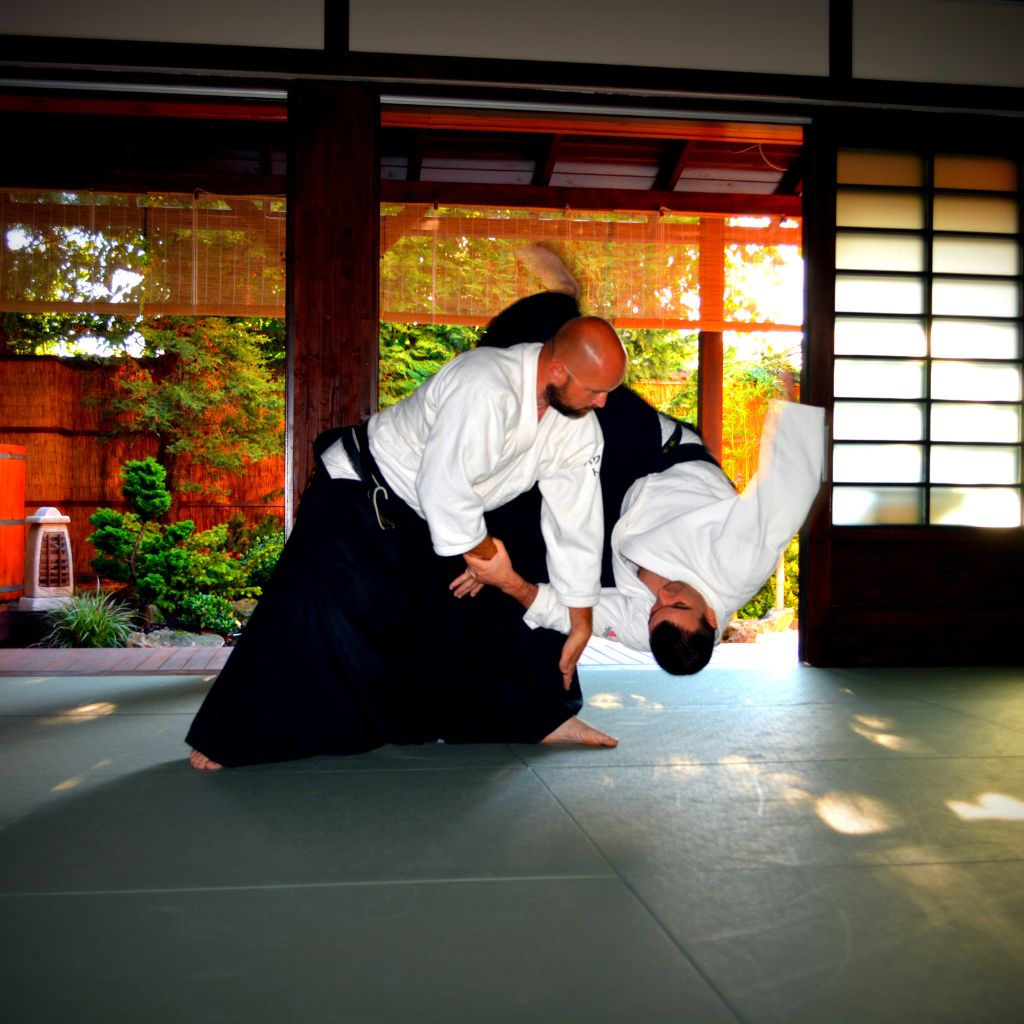 Aikido technika gyakorlása a Tada Ima Aikido Akadémia japán stílusú dojójában, Esztergom–Szentgyörgymezőn
